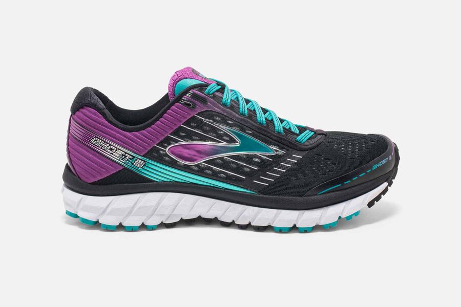 Brooks Ghost 9 Womens UK - Road Running Shoes - Black/Purple 561-XOZSVJ